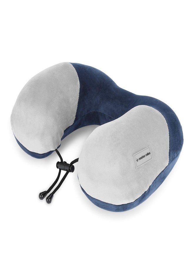 Nasher Miles 100% Pure Memory Foam Travel Neck Pillow, 360° Stable Neck Support with Snap-on Button (Navy Blue and Grey) - Image 2